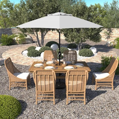 California Umbrella 9' Round Crank Lift Push Button Tilt Black Aluminum Patio Umbrella with Pacifica Pacific Blue Fabric