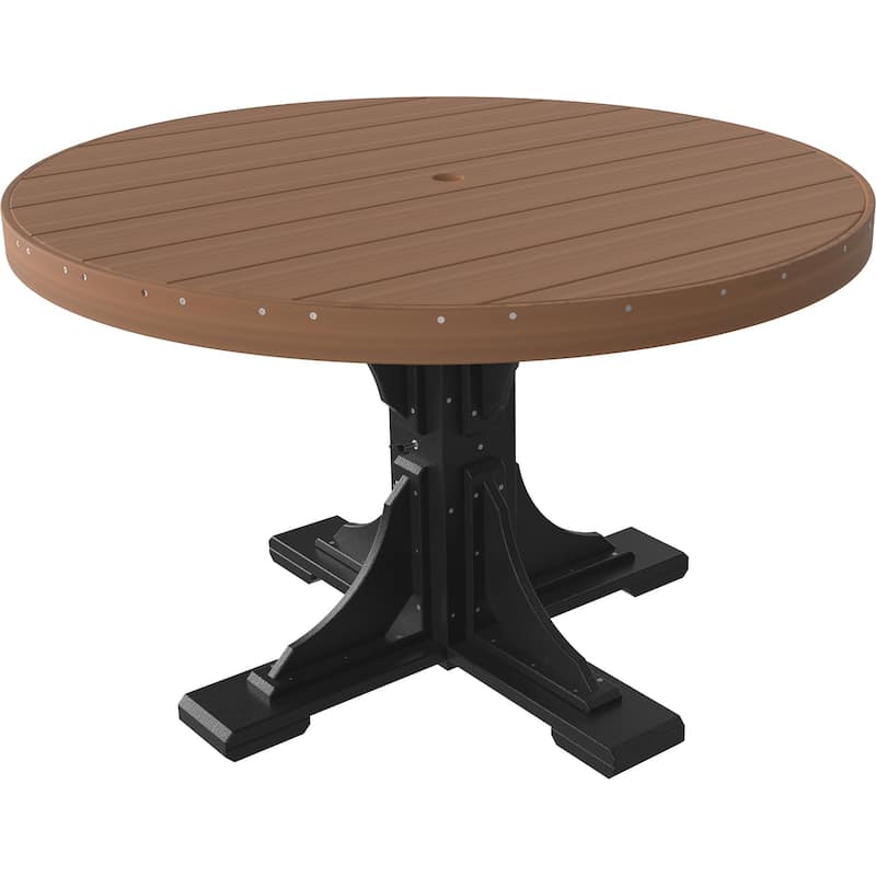 Poly Lumber Round Dining Table Set with Regular Chairs - Dining Height - Antique Mahogany Woodgrain & Black