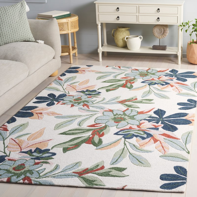 SAFAVIEH Handmade Jardin Annaros Floral Wool Rug - Ivory/Blue - 4' x 6'