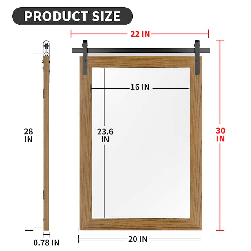 Farmhouse Barn Door Solid Wood Frame Bathroom Vanity Wall Mirror