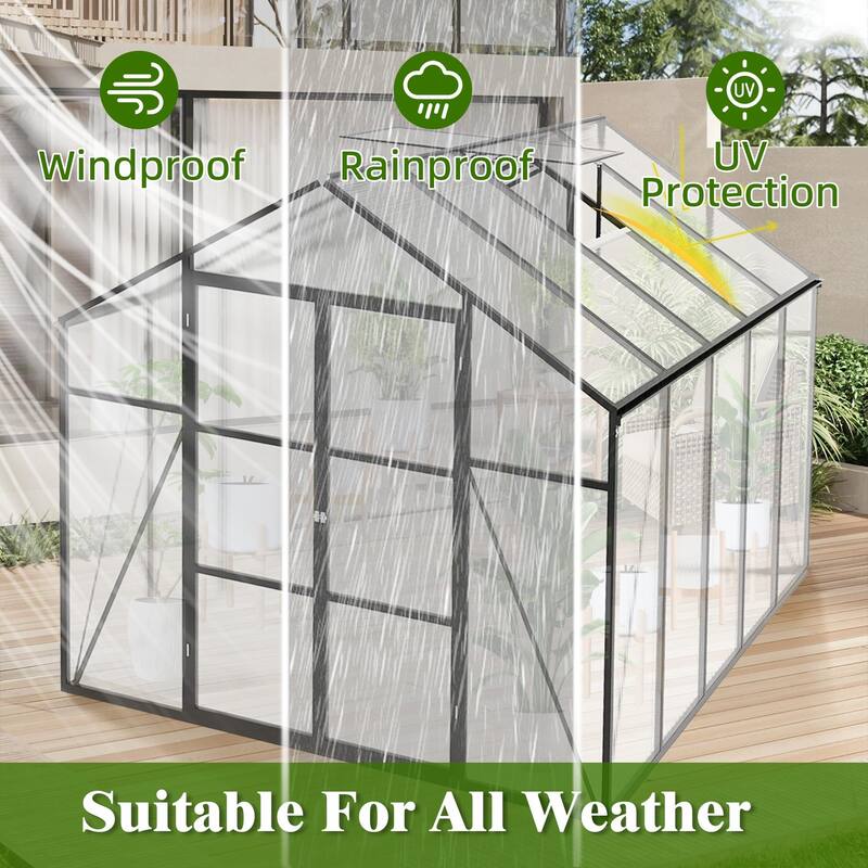 Rust-resistant Walk-In Greenhouse Shed Garden Shed with UV-Blocking Panels & Integrated Drainage System - Black