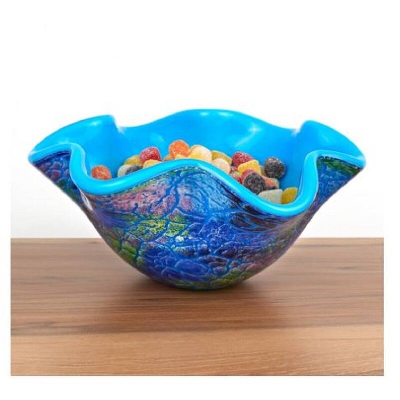 HomeRoots 9" Modern Blue And Green Glass Centerpiece Bowl - 9' X '4' X '9
