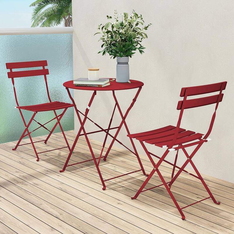 3 Piece Foldable Patio Set, Bistro Set, Outdoor Table and Chairs - Red3P