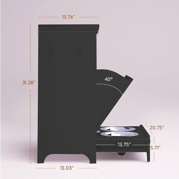 dimension image slide 5 of 7, Roomfitters Dog Feeding Station with 2 Elevated Dog Bowls, Tilt Out Pet Feeding Cabinet Station