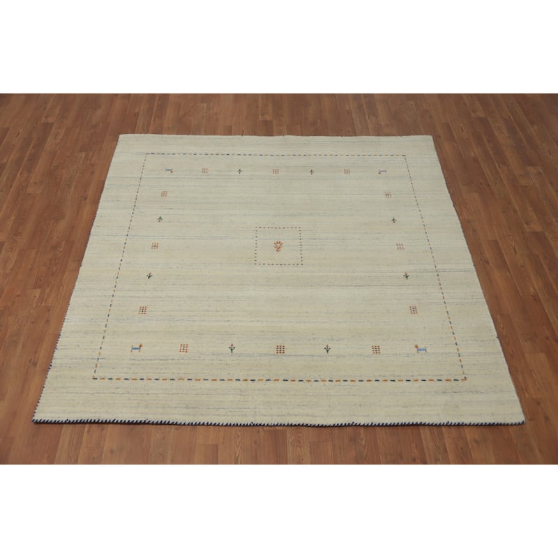 Hand Knotted Oriental 100% Wool Carpet Tribal Animal Pictorial Beige & Ivories Gabbeh Area Rug - 5' 11'' X 6' 1''