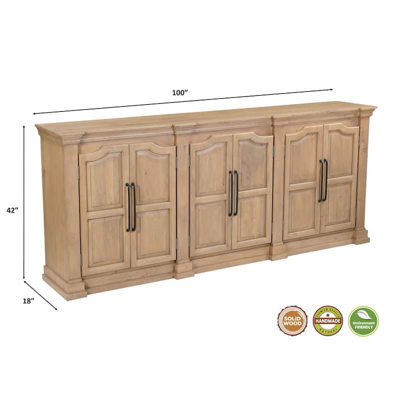 Willow Solid Mango Wood 6-Door Sideboard with Arched Panel Design - N/A