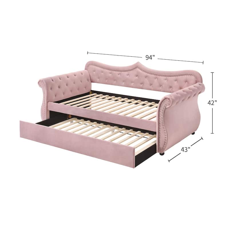 Fabric Upholstered Wooden Daybed with Trundle