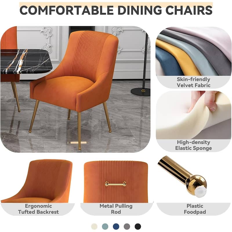 SEYNAR Modern Glam Boucle Pleated Velvet Dining Chair or Vanity Chair Set of 2 with Rear Handle