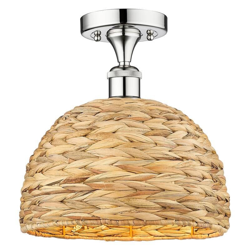 Innovations Lighting Endless Possibilities Edison - Woven Rattan - 1 Light 12" Semi-Flush Mount - Polished Chrome