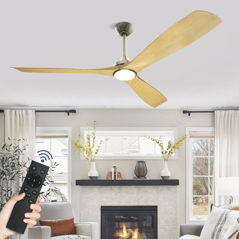 Remote Ceiling Fan with Lights Flush Mount - Wood - 60"