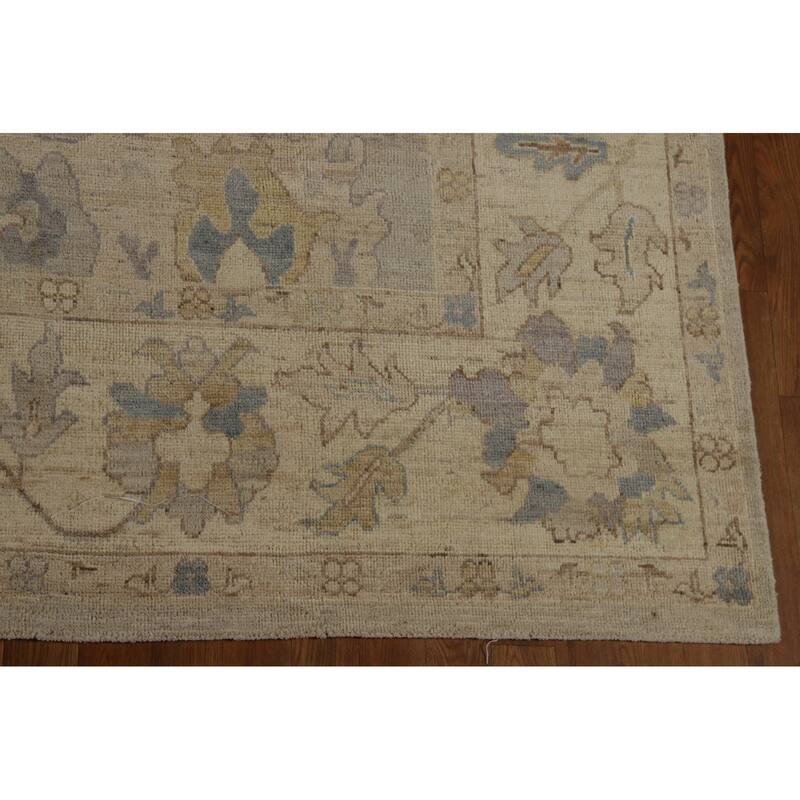 Vegetable Dye Floral Beige Oushak Turkish Rug Hand-Knotted Wool Carpet - 7'10" x 10'0"