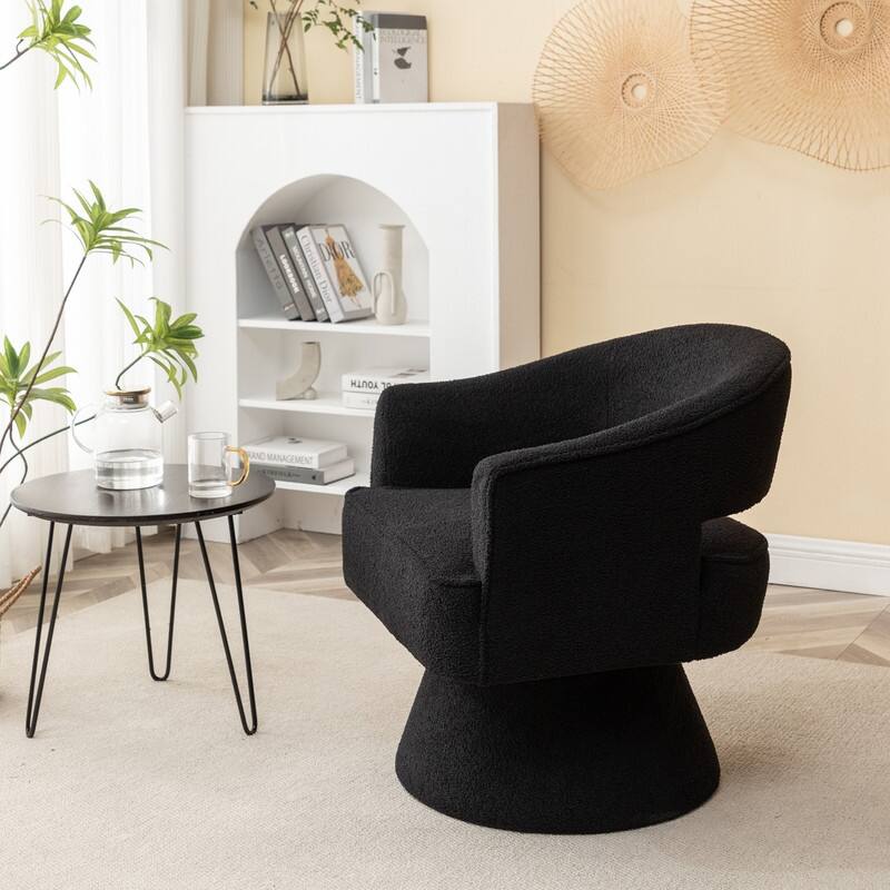 SEYNAR Modern Glam Open Back Velvet Upholstered Round Swivel Accent Arm Barrel Chair for Living Room