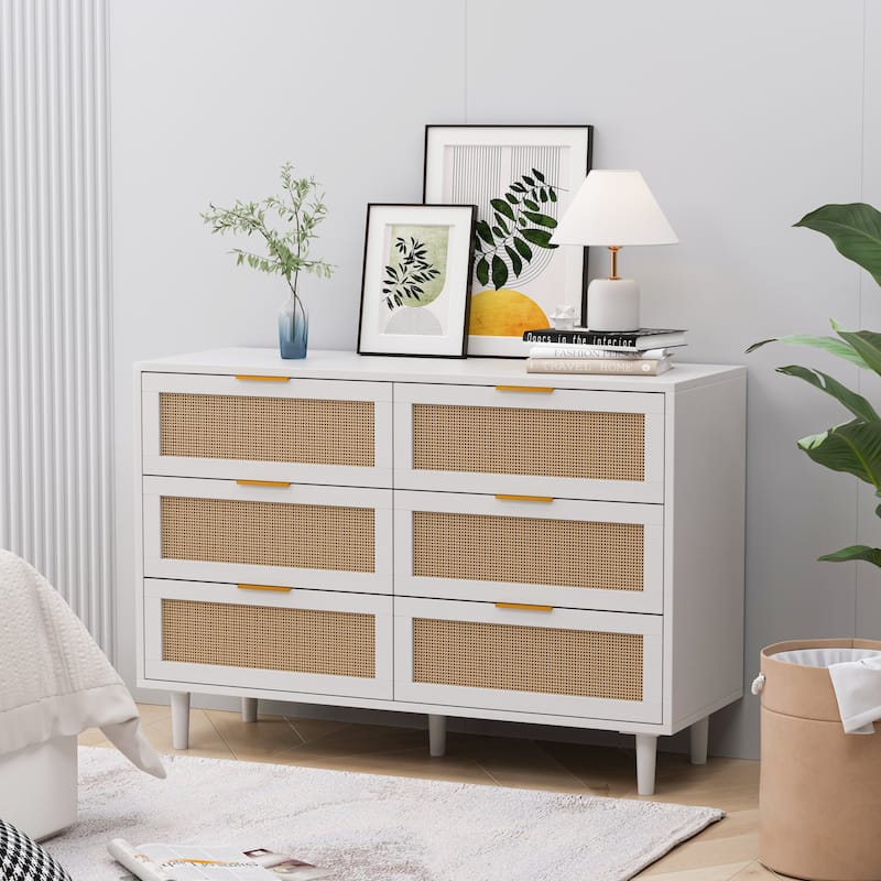 43.31"6-Drawers Rattan Storage Cabinet Rattan Drawer,for Bedroom,Living Room
