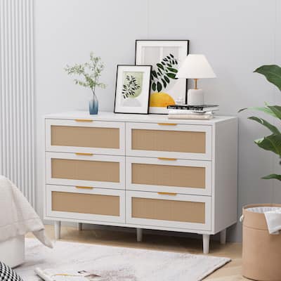 6-Drawers Rattan Storage Cabinet for Bedroom and Living Room