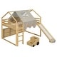 preview thumbnail 3 of 16, Full Size Wooden Loft Bed House-shaped Frame with a Tent, Natural+Beige