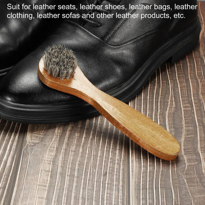 Horsehair Shoes Brush with Handle Leather Boots Polish Daubers, Brown
