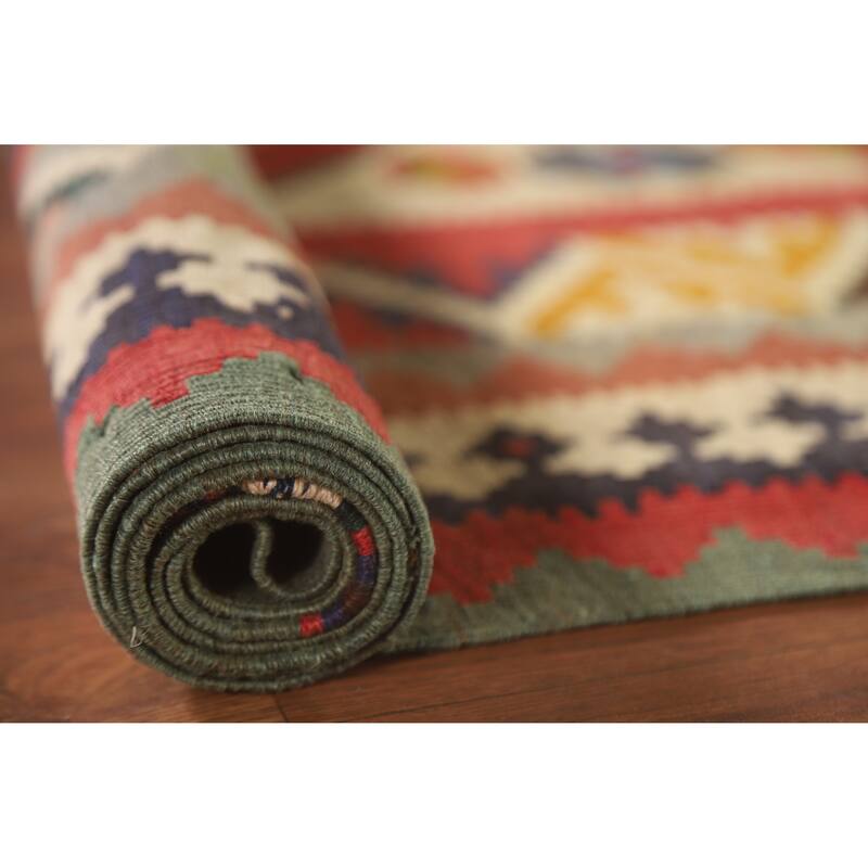 Vegetable Dye Kilim Qashqai Persian Rug Flatweave Vintage Wool Carpet - 4'11"x 9'8"