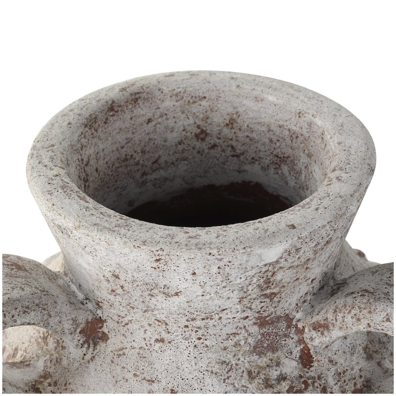 Ceramic Antique Style Textured Decorative Vase with Arched Handles - Cream - Roche River Decor