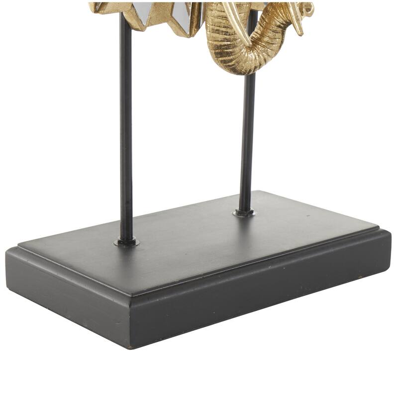 Resin Elephant Decorative Sculpture with Mirrored Sunburst Accent and Black Stand - Gold - Roche River Decor