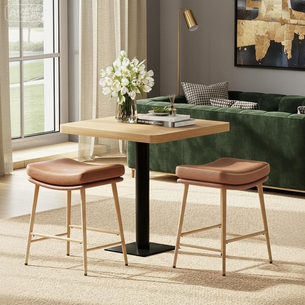 24 Inch Bar Stools with Footrest, Saddle Seat Backless Counter Stools for Kitchen Island