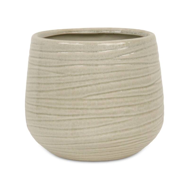 Fairloam Round Curved Wave Lined Pattern Ceramic Pot - White - X-Large