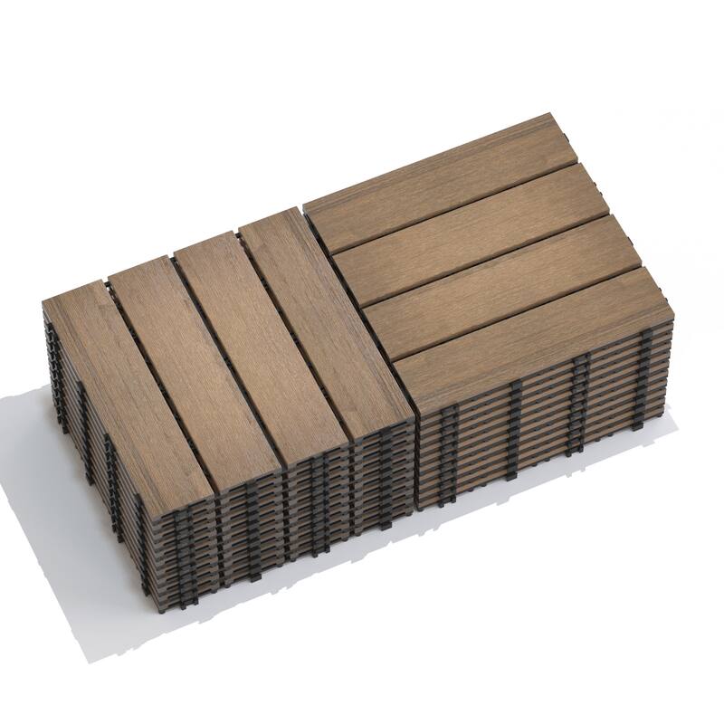 Patio Floor Tiles Pack of 22 WPC Wood-Plastic Composite Patio Deck Tiles DIY Interlocking Decking Tiles-11.8" ASH