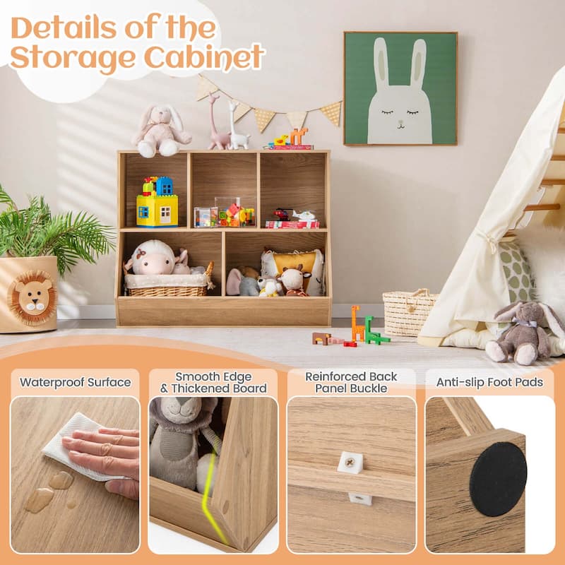 Costway 5-Cubby Kids Toy Storage Organizer Wooden Bookshelf Display - See Details