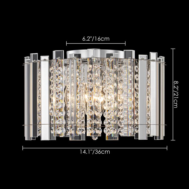 4-Light Modern Glam Clear Crystal Drum Flush Mount Ceiling Light with Crystal Beads - 14 IN. W