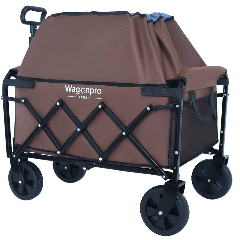 Expandable Dual-Layer Utility Wagon with 100% Extra Space - Grocery Cart for Camping, Shopping, Sports, Gardening, Fishing