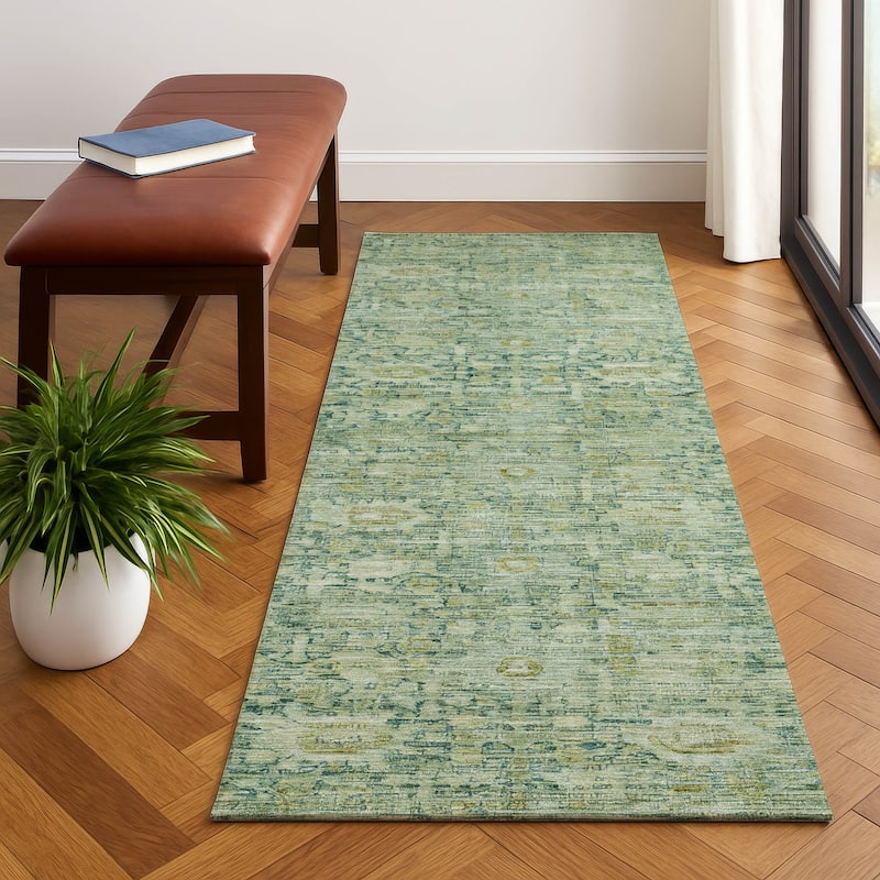 Premium Washable Super Soft Vintage Traditional Mayfield Rug - Aloe - 2'3" x 7'6"