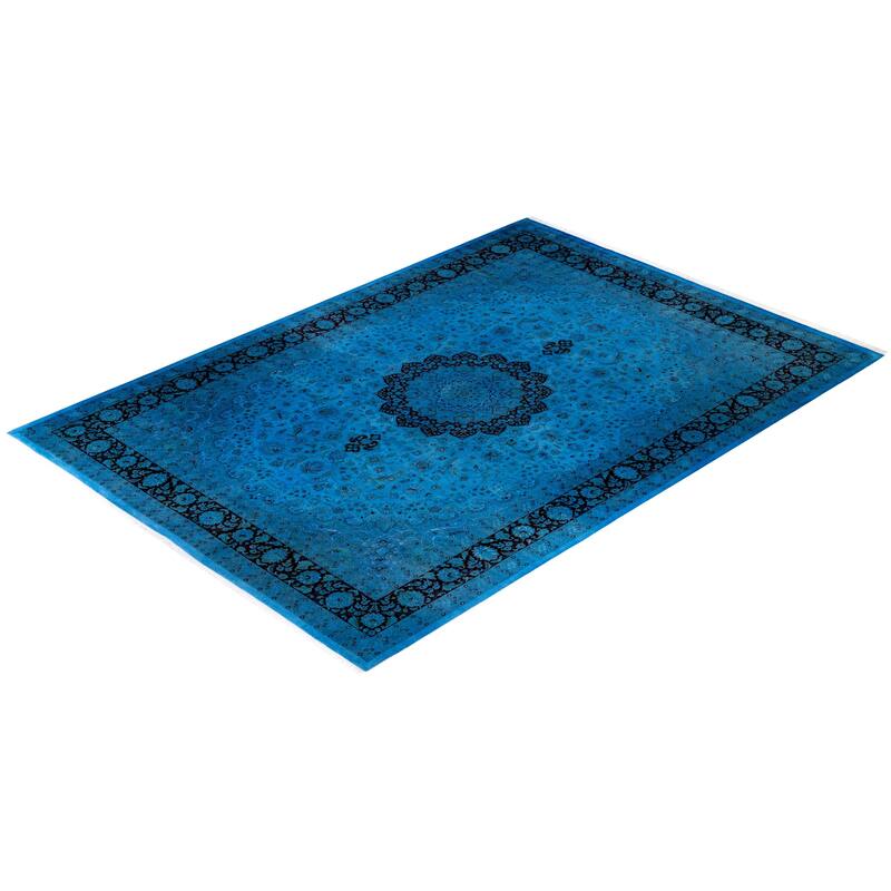 Overton Hand Knotted Wool Vintage Inspired Modern Contemporary Overdyed Blue Area Rug - 10' 1" x 14' 3"