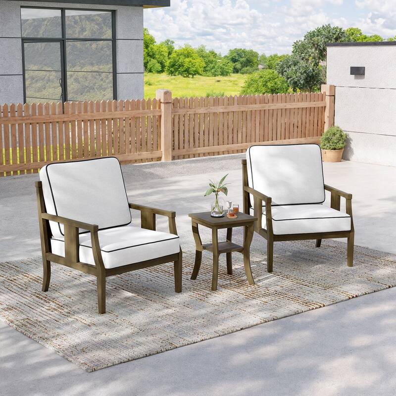 3-Piece Solid Teak Outdoor Patio Furniture Set Armchairs & Storage Table