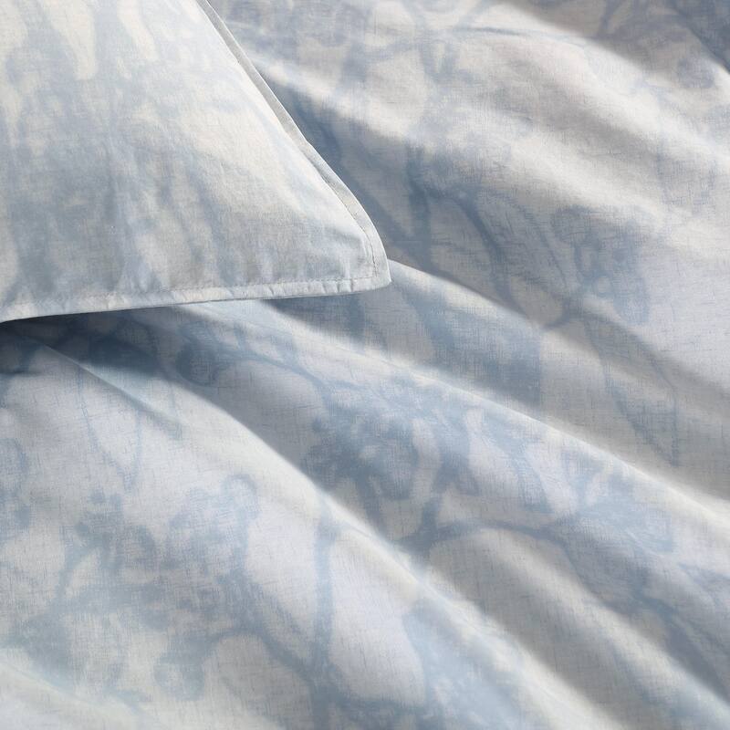 Calvin Klein Bayberry Washed Percale Cotton Reversible Duvet Cover Set Breathable (Blue, 3 Piece)