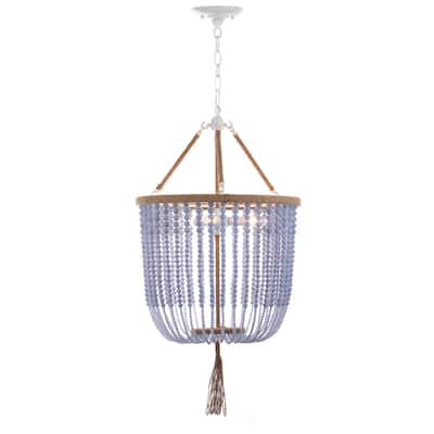 SAFAVIEH Lighting Beaded Adjustable 3-light Angie Blue Pendant - 18"x18"x35.5- 107.5"