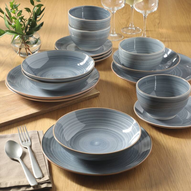 Gibson Home Stonebury 16 Piece Plates and Bowls - Handpainted Stoneware Dinnerware Set - Service for 4