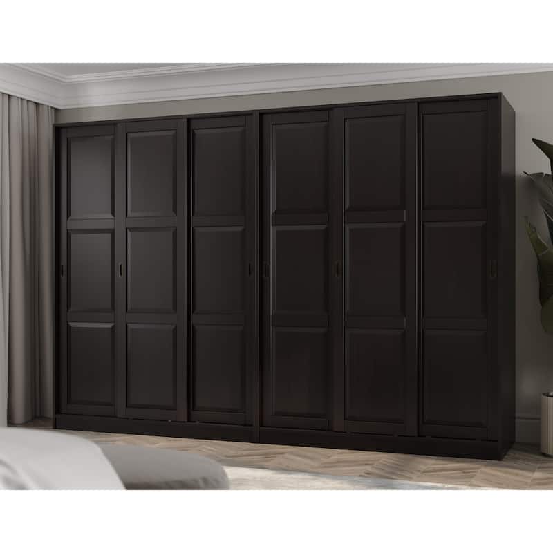 Palace Imports 100% Solid Wood Wall Closet System of Wardrobe Armoires with Mirrored, Louvered or Raised Panel Sliding Doors
