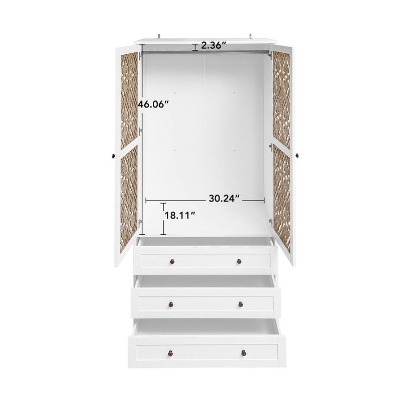 Hollow Pattern 2 Door 3 Drawer Wardrobe