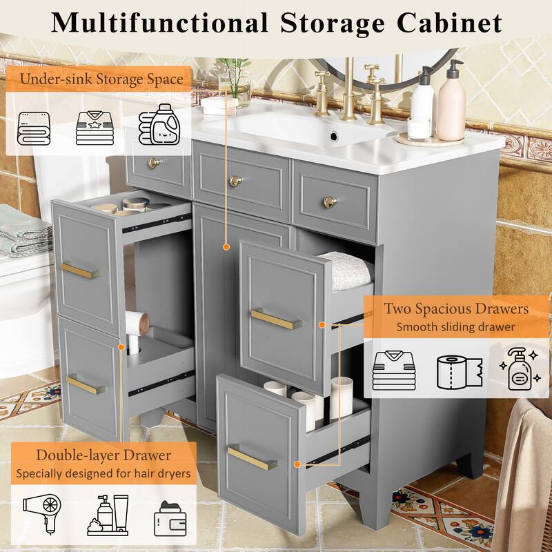 Sophisticated Bathroom Vanity with Abundant Storage and Durable Construction