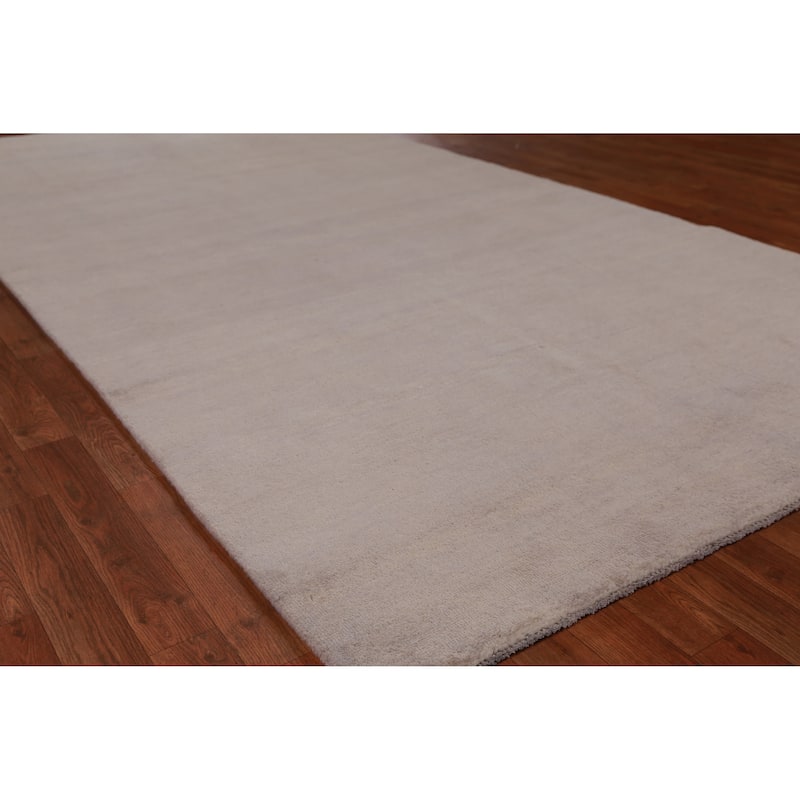 Hand Knotted Oriental 100% Wool Carpet Modern Solid Beige & Ivories Gabbeh Area Rug - 10' 3'' X 5' 2''