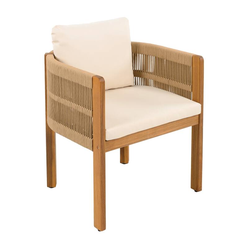 Roomfitters Outdoor Dining Chairs 2-Pack, Acacia Wood Patio Chairs with Rope Weave and Cushions, Weather-Resistant