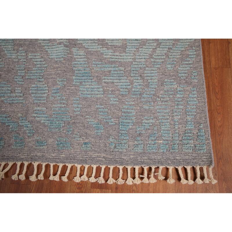 All-Over Grey Blue Moroccan Abstract Area Rug Hand-Knotted Wool Carpet - 9'0"x 12'1"