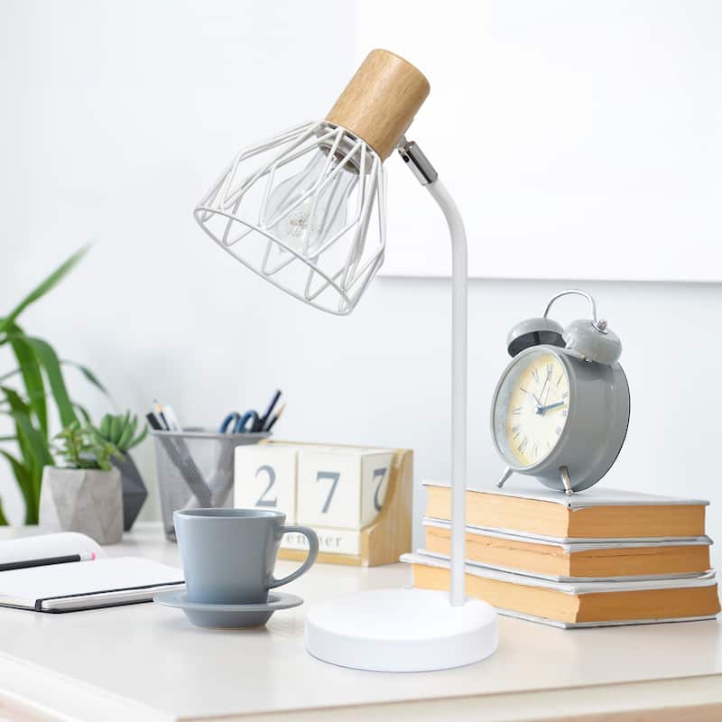 Vintage Style Desk Lamp with Adjustable Wire Cage Shade - 18" - White