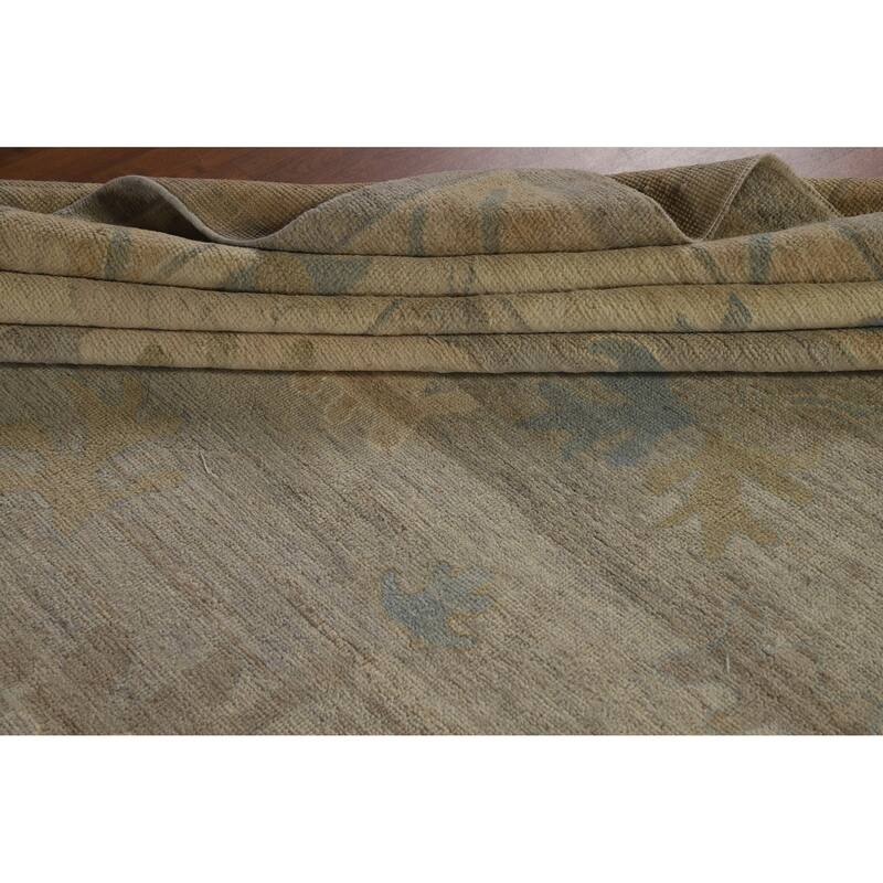 Hand Knotted Oriental 100% Wool Carpet Transitional All-Over Greys & Charcoal Oushak Area Rug - 14' 8'' X 12' 3''