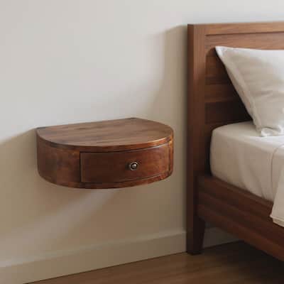 HomeRoots 22" Brown Solid Wood One Drawer Floating Nightstand