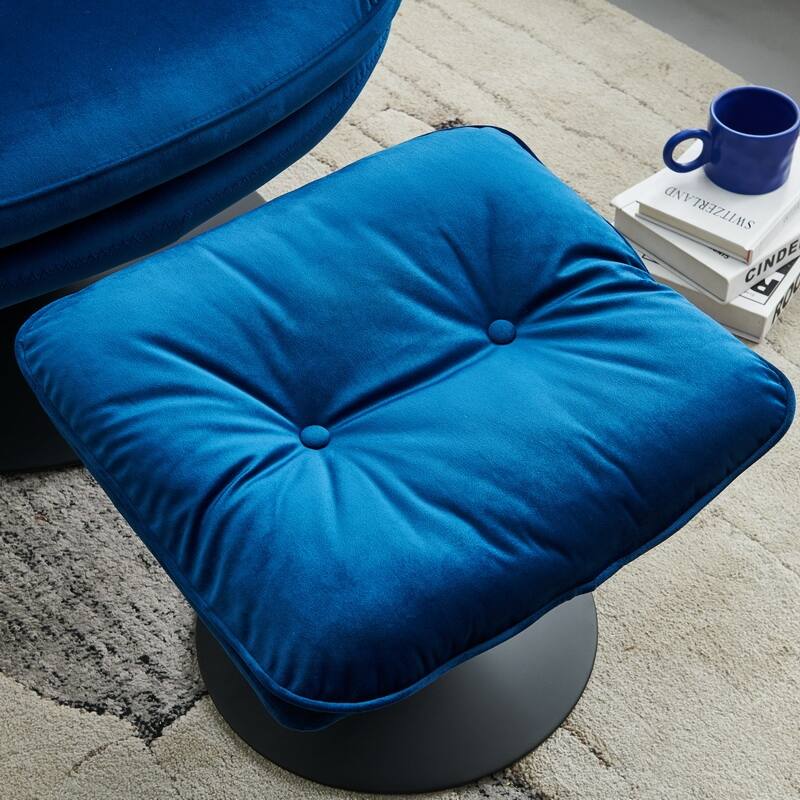 Swivel Leisure Chair Velvet Upholstered Lounge Chair Comfortable Deep Buttons Backrests Chair with Ottoman