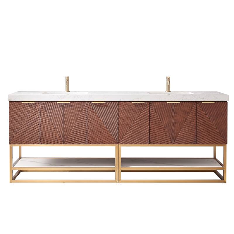 Mahon Double Bath Vanity with Composite Stone Top without Mirror - 84in. - Brushed Gold Base
