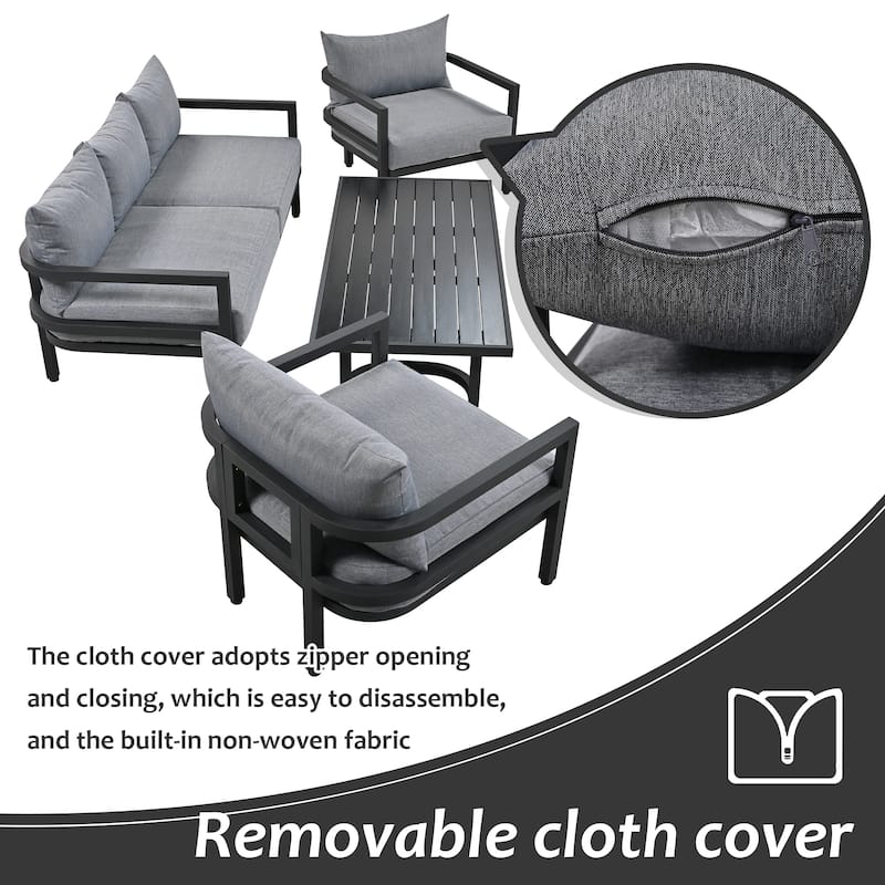 Roomfitters 4-Piece Outdoor Steel Sofa Set with Coffee Table, 3-Seater Couch and 2 Armchairs for Patio Garden