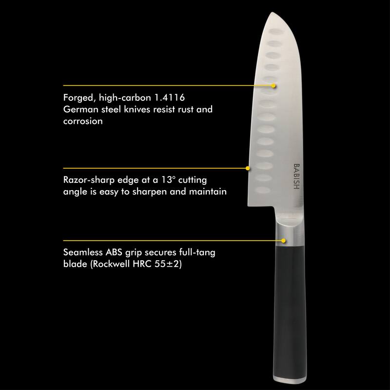 Babish High-Carbon 1.4116 German Steel 15 Piece Full Tang Forged Cutlery Block Set - Black