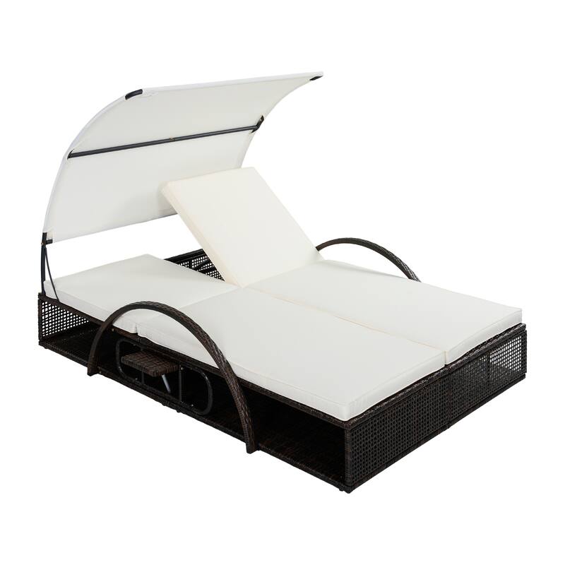 Outdoor Steel Frame Sun Lounger with Adjustable Backrest,Patio Double Sunbed
