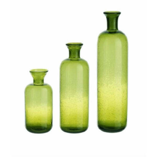 Set of 3 Eco Country Decorative Green Translucent Glass Table Top Bottles 16.5" - N/A